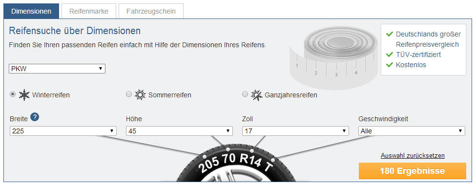 Mit der Online-Reifensuche von Reifen.de die passenden Reifen finden